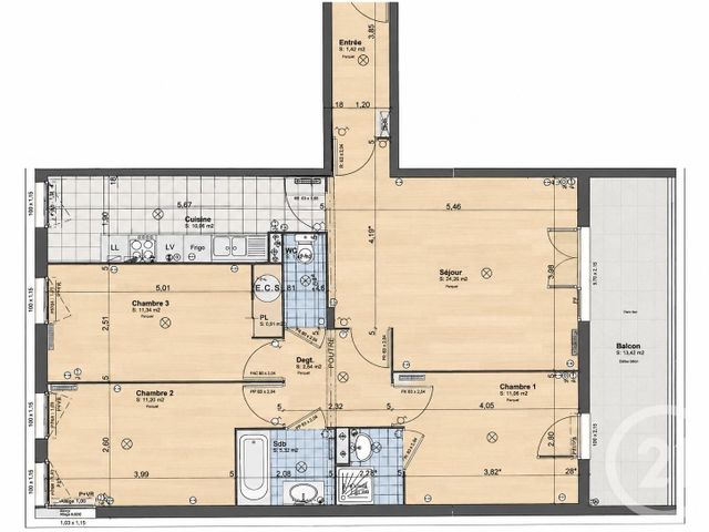 Appartement F4 à vendre - 4 pièces - 85.0 m2 - PONTOISE - 95 - ILE-DE-FRANCE - Century 21 Osmose